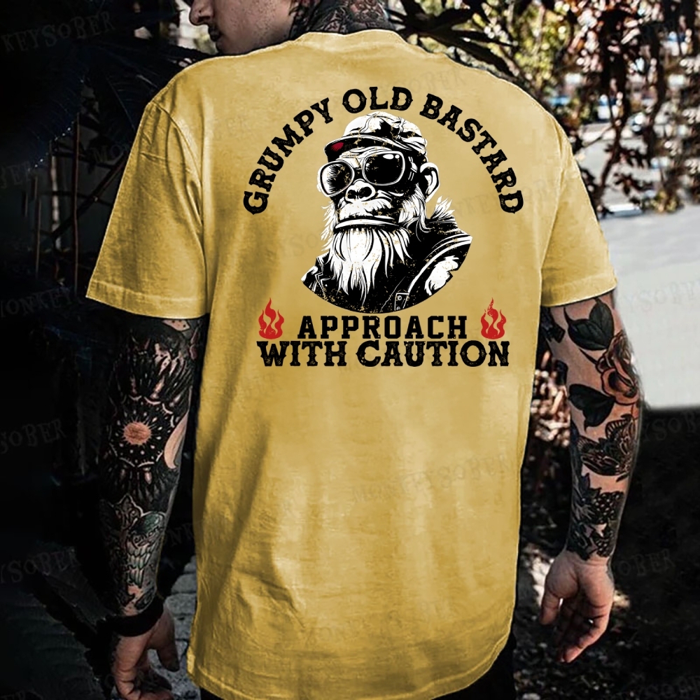 Grumpy Old Bastard Approach With Caution Monkey T-shirt
