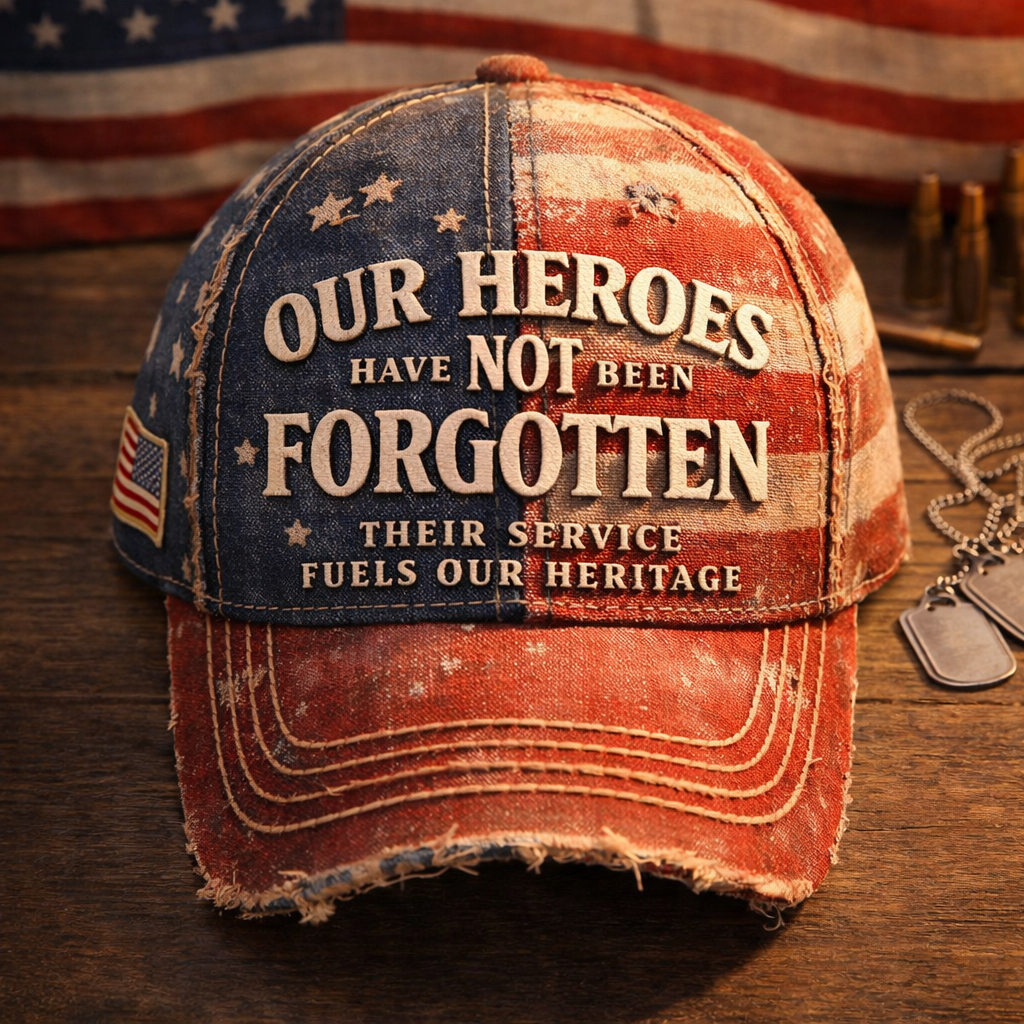 Our Heroes Have Not Been Forgotten American Flag Distressed Baseball Cap