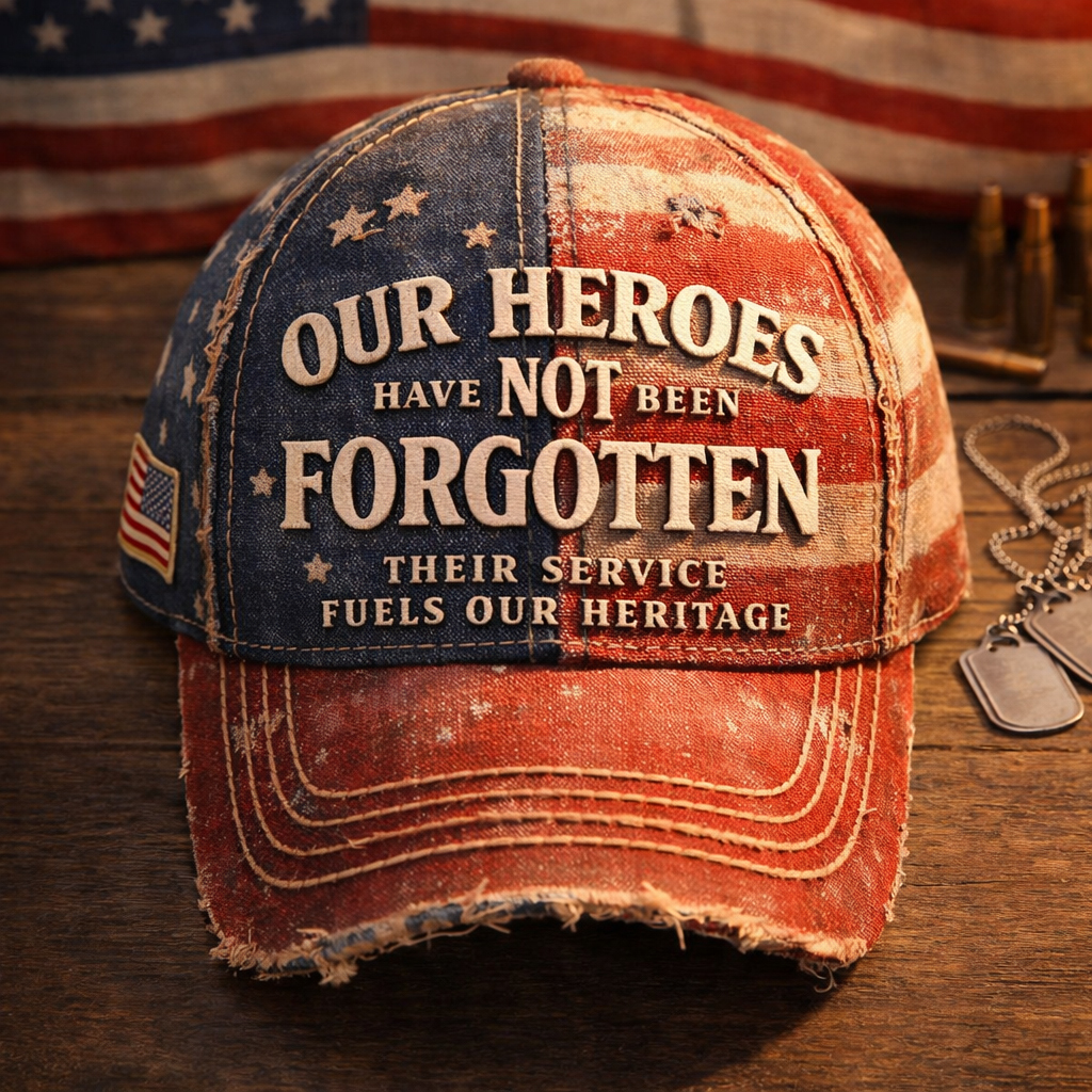Our Heroes Have Not Been Forgotten American Flag Distressed Baseball Cap