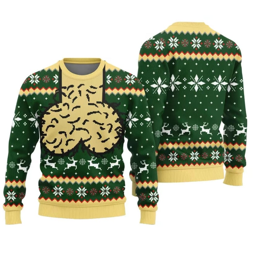 Funny Adult Ugly Christmas Pullover Sweater, Playful Festive Holiday Crewneck Sweatshirt for Christmas Parties Ugly Sweater Contests 🎅