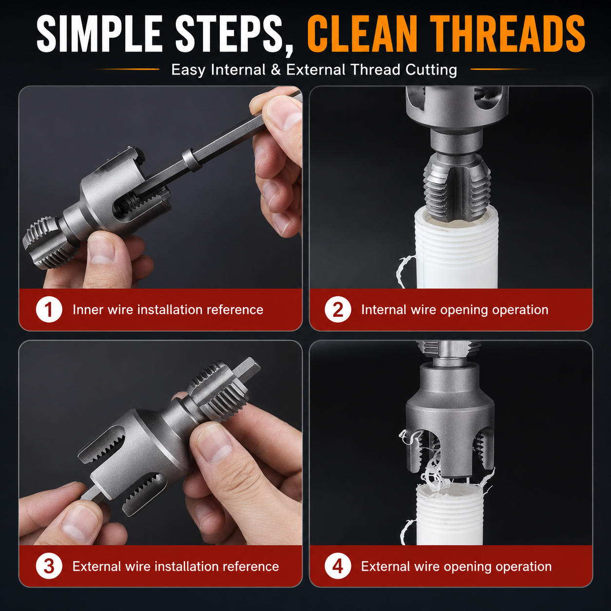 Plumber using drill powered threader on PPR water pipe