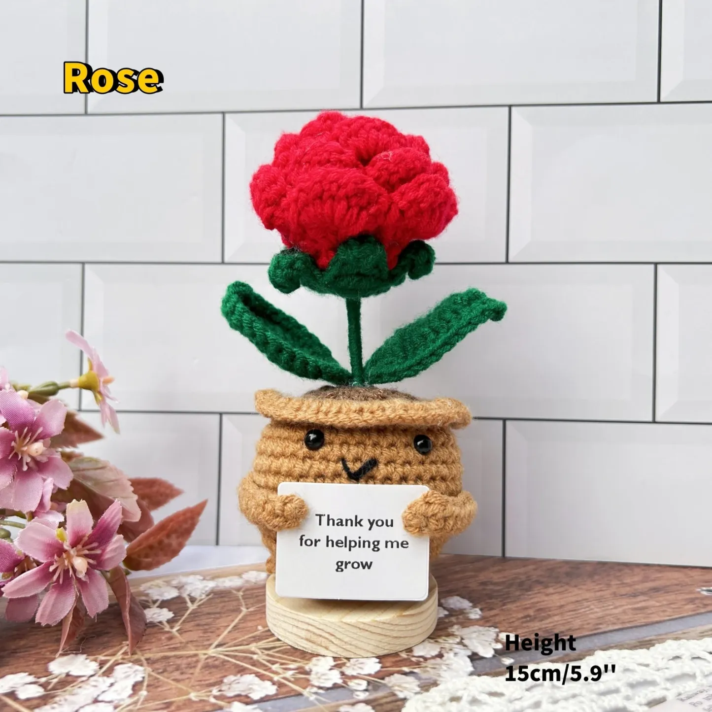 Thank you for helping me grow pot Gift-Handmade Crochet Sunflower/Rose