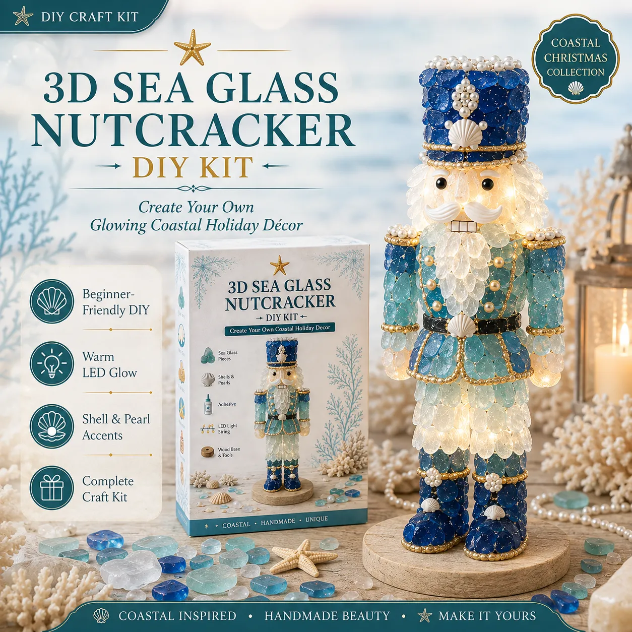 ⏳ Last Day 50% OFF – 🌊 Beginner-Friendly DIY 3D Lighted Sea Glass-Style Art Kit Collection | Complete Kit with Sea Glass-Style Pieces, LED Lights & Step-by-Step Guide Included 💕