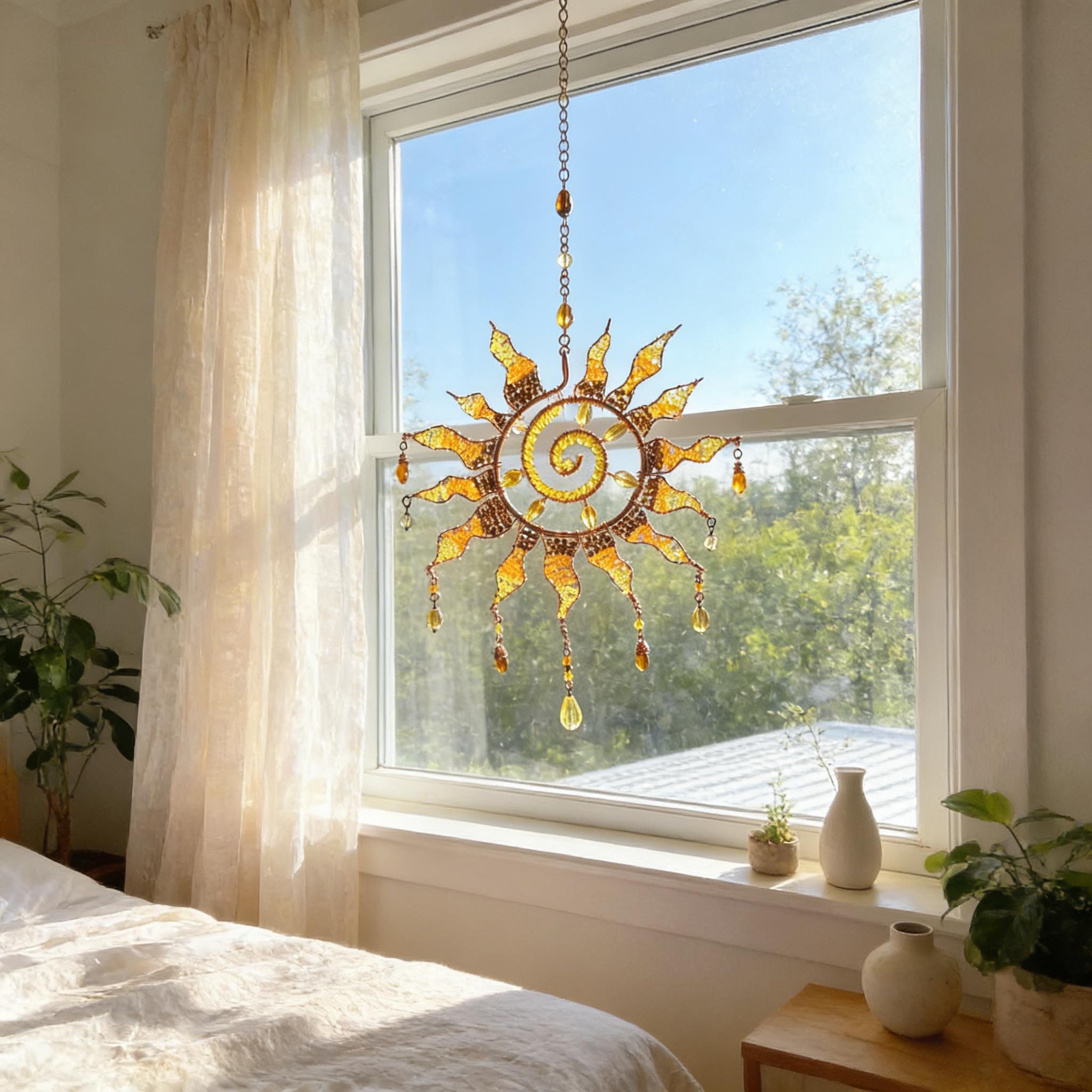 Sun Spiral Crystal Suncatcher – Handcrafted Bohemian Light Catcher