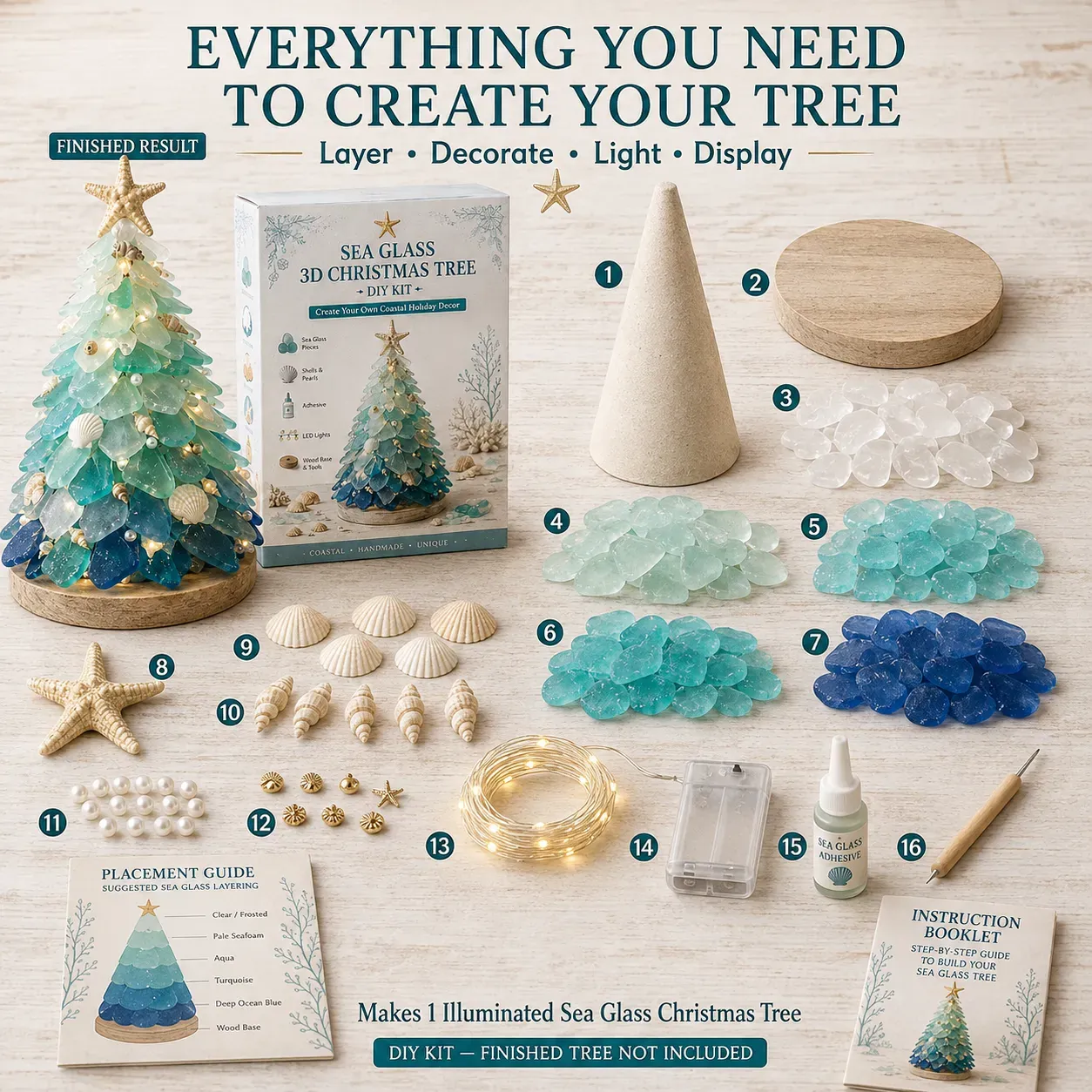 ⏳ Last Day 50% OFF – 🌊 Beginner-Friendly DIY 3D Lighted Sea Glass-Style Art Kit Collection | Complete Kit with Sea Glass-Style Pieces, LED Lights & Step-by-Step Guide Included 💕