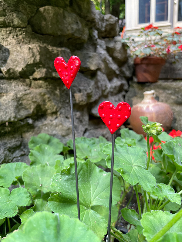 Set of Two Mini 1 inch Red Heart Garden