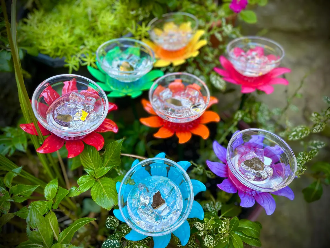 Insect drinking cup, glass flower vase, garden sculpture