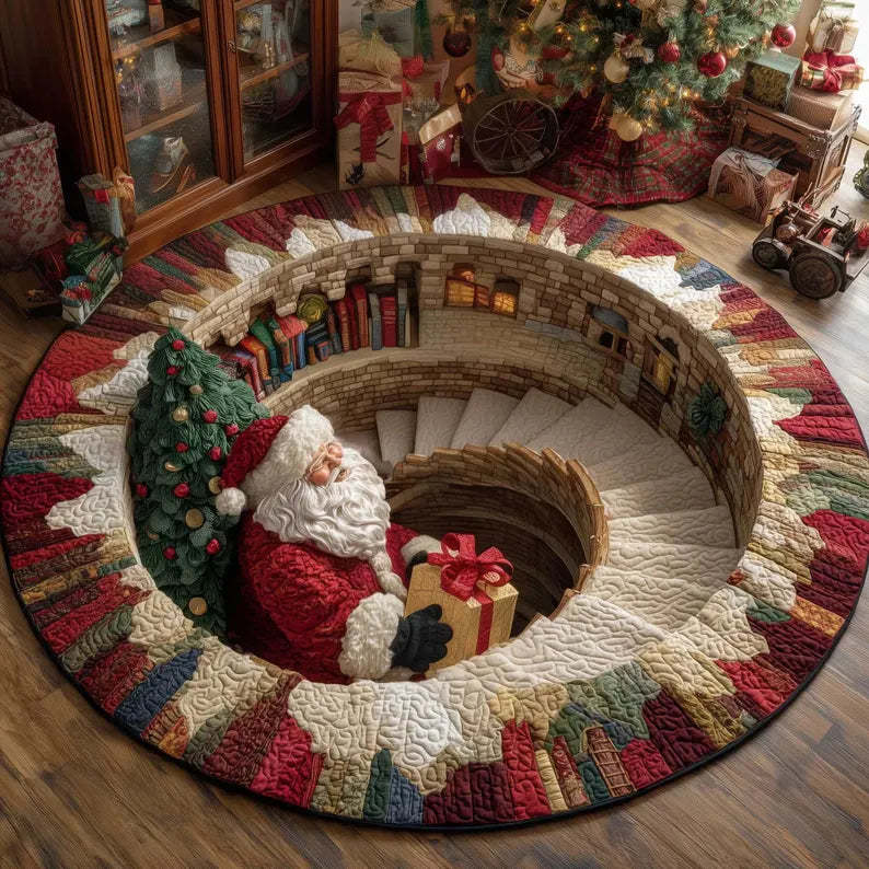 3D Santa Christmas Illusion Rug – Festive Holiday Floor Decor