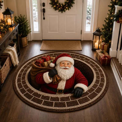 3D Santa Christmas Illusion Rug – Festive Holiday Floor Decor