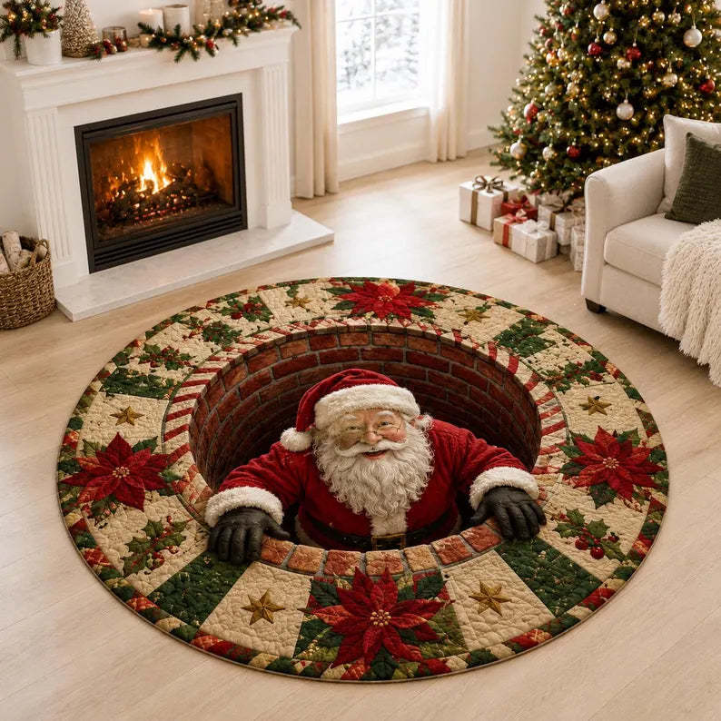 3D Santa Christmas Illusion Rug – Festive Holiday Floor Decor