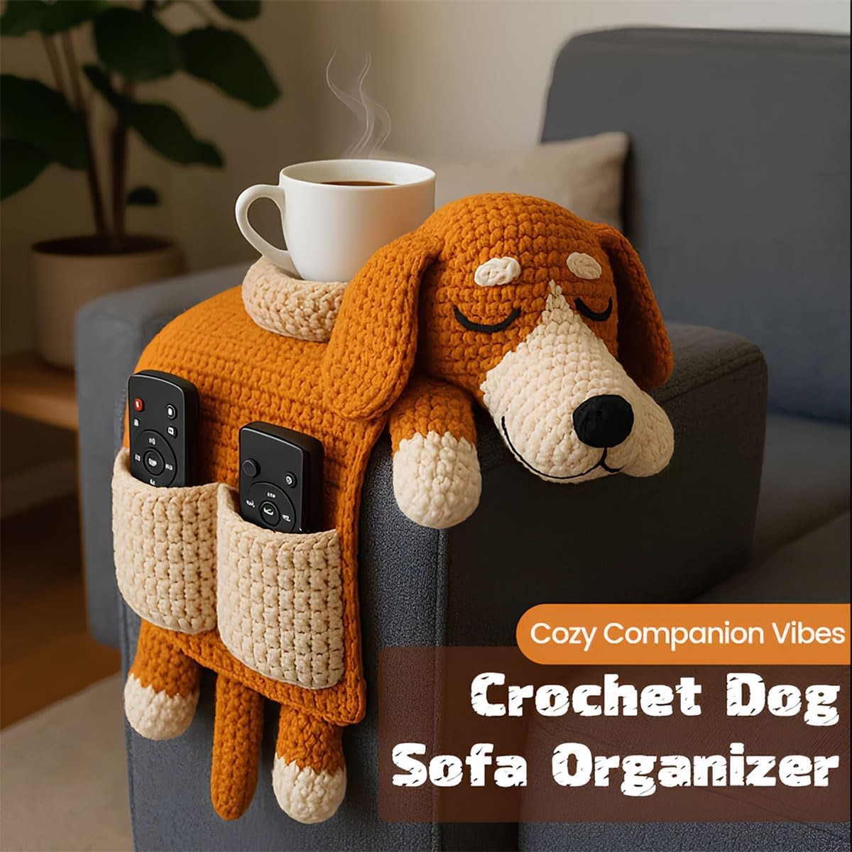 Crochet Dog Sofa Organizer with Cup Holder