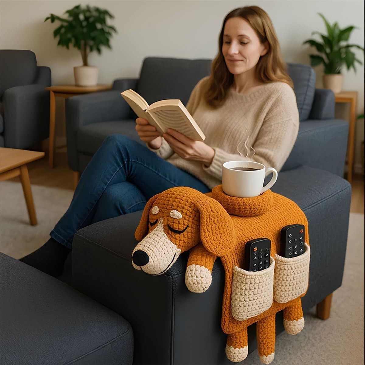 Crochet Dog Sofa Organizer with Cup Holder