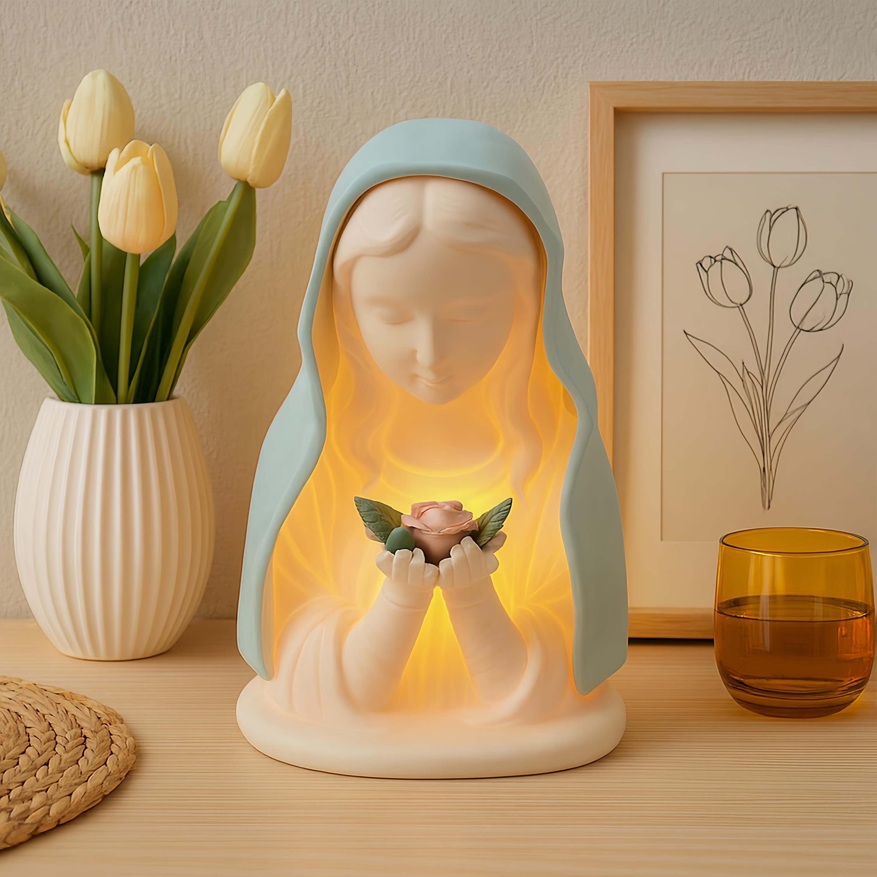 Handmade Resin Virgin Mary Prayer Night Light