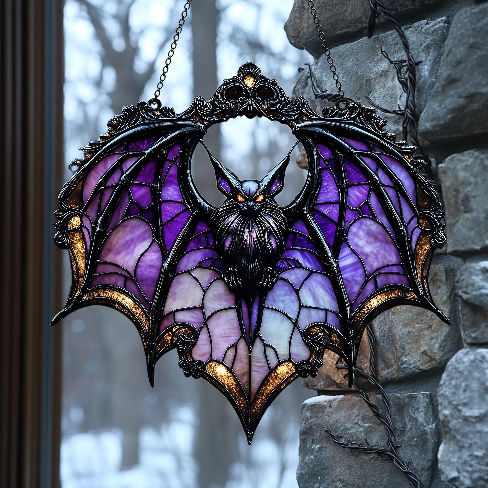 Mystical Purple Bat Acrylic Window, Acrylic Window Hanging