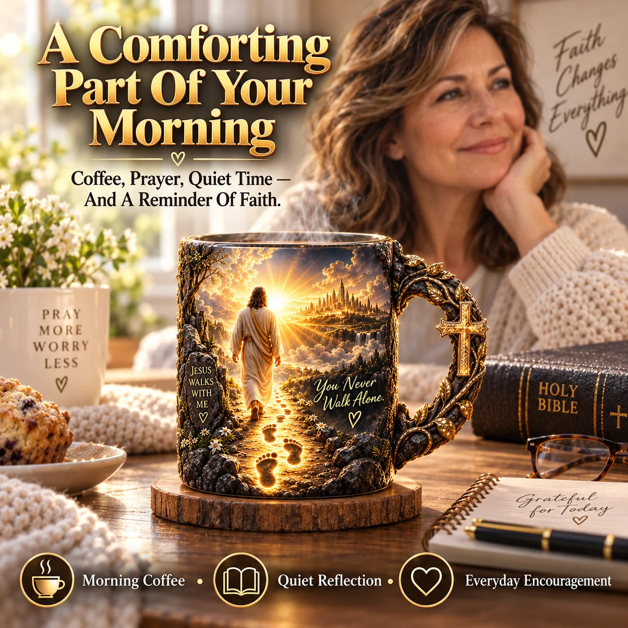 🔥Last Day 49% OFF♥✝️ Jesus Walks With Me – Heat-Reveal Faith Mug | You Are Never Alone
