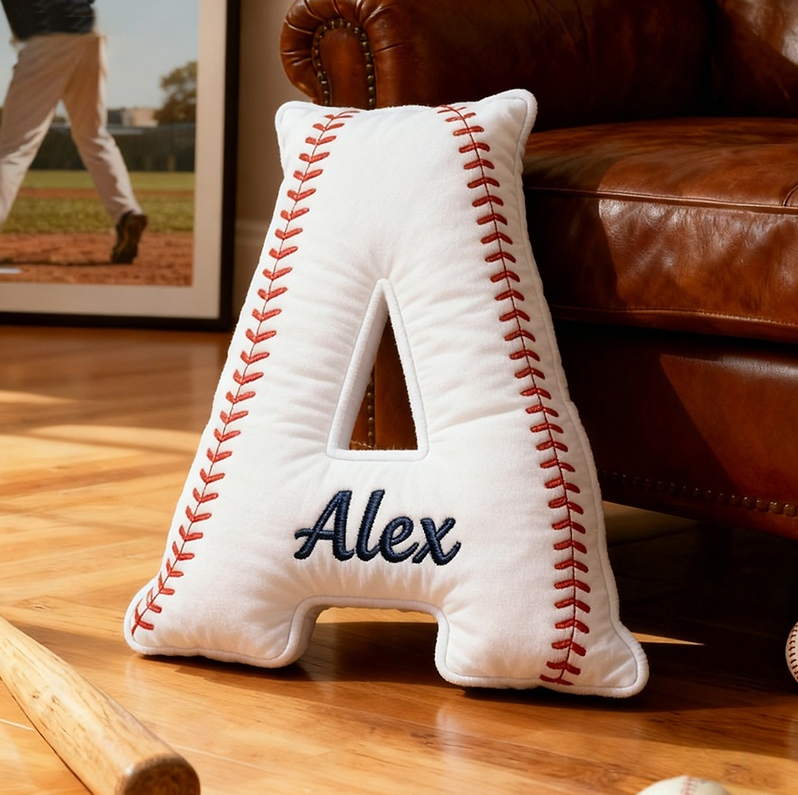 Personalized Baseball Letter Pillow with Custom Name for Sports Fans