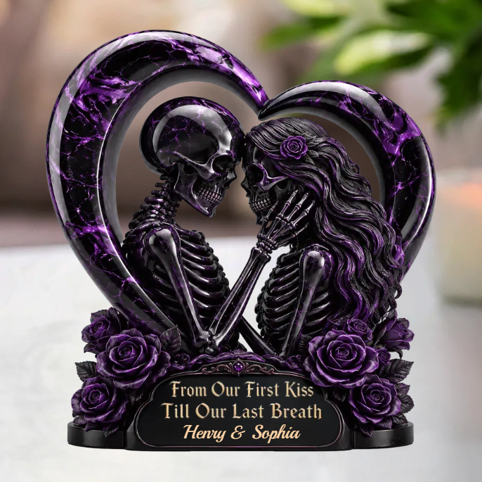 Custom Gothic Skeleton Acrylic Plaque - Personalized Halloween Decor, Anniversary Wedding Gifts For Husband And Wife, Him And Her - Unconditional Dark Love