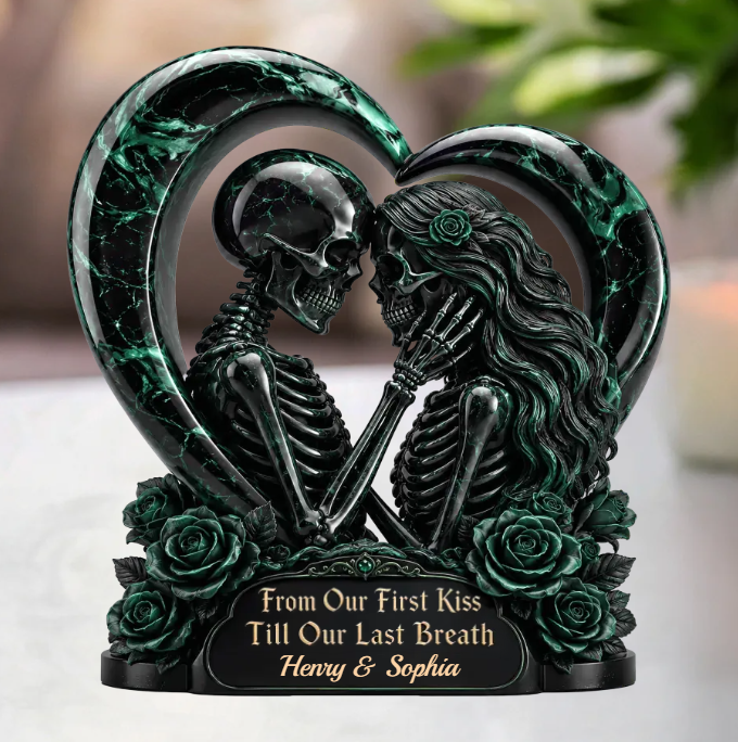 Custom Gothic Skeleton Acrylic Plaque - Personalized Halloween Decor, Anniversary Wedding Gifts For Husband And Wife, Him And Her - Unconditional Dark Love