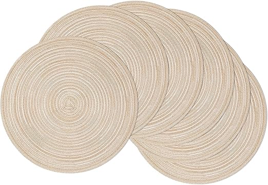 Mantel individual redondo tejido de 15 pulgadas para decorar la mesa del comedor, color beige