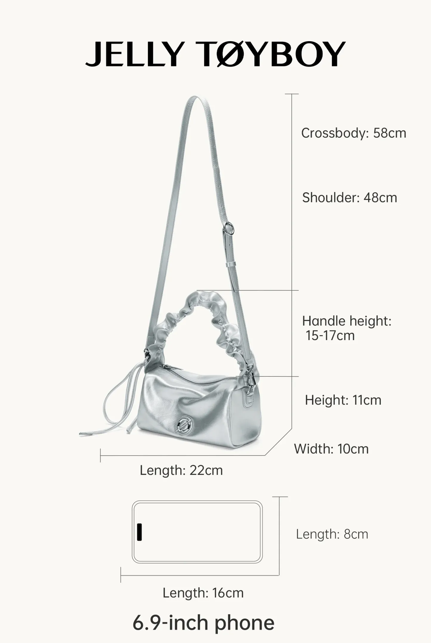 Jellytoyboy Women's Silver Metallic Moto-Chic Mini Bag - Minimalist Y2K Crossbody Handbag for Streetwear & Travel | JTB Cloud Bento Bag