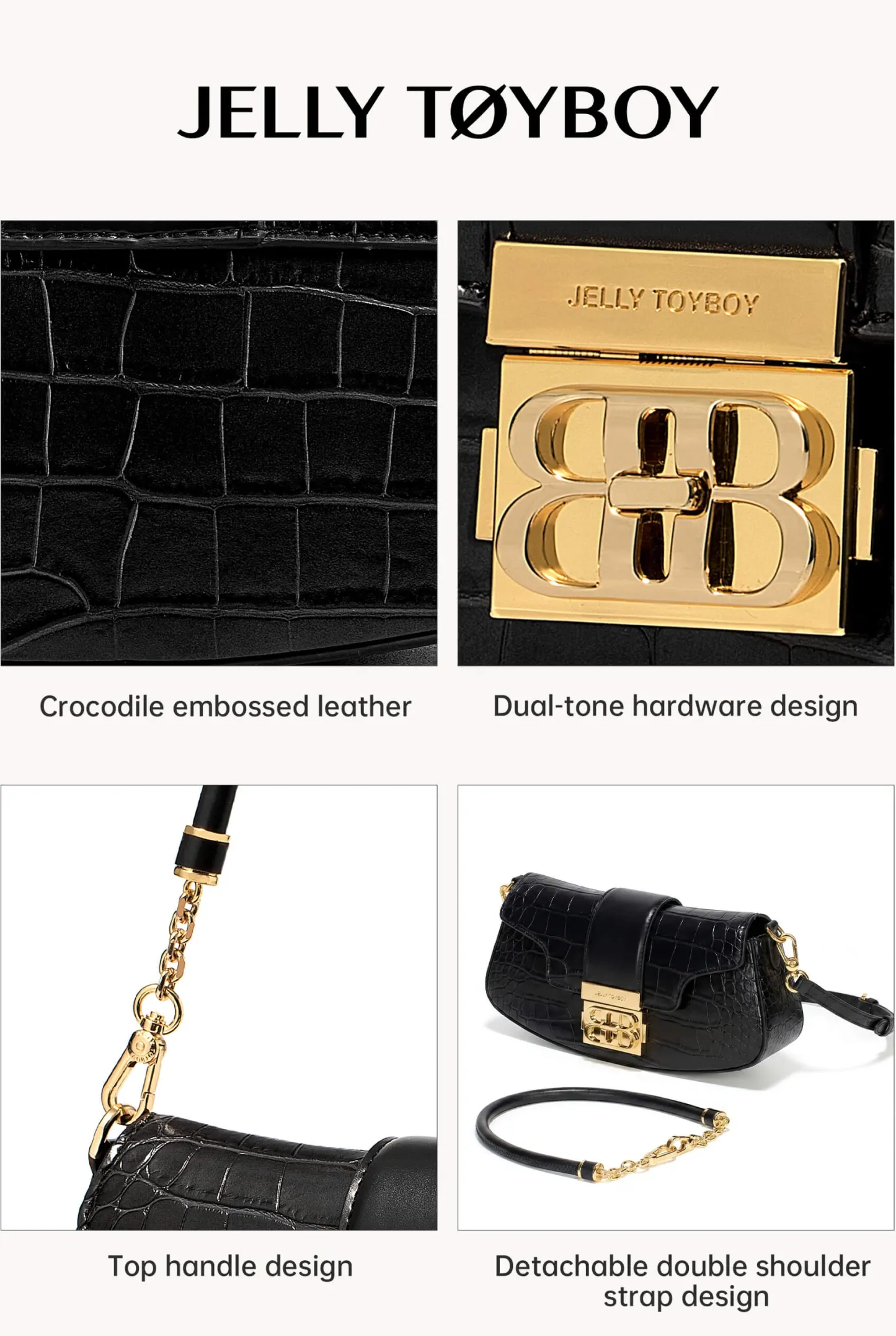 Jellytoyboy Women Casual Crossbody Purse, Sculptural Handle Premium Leather Handbag | JTB Shake Bag