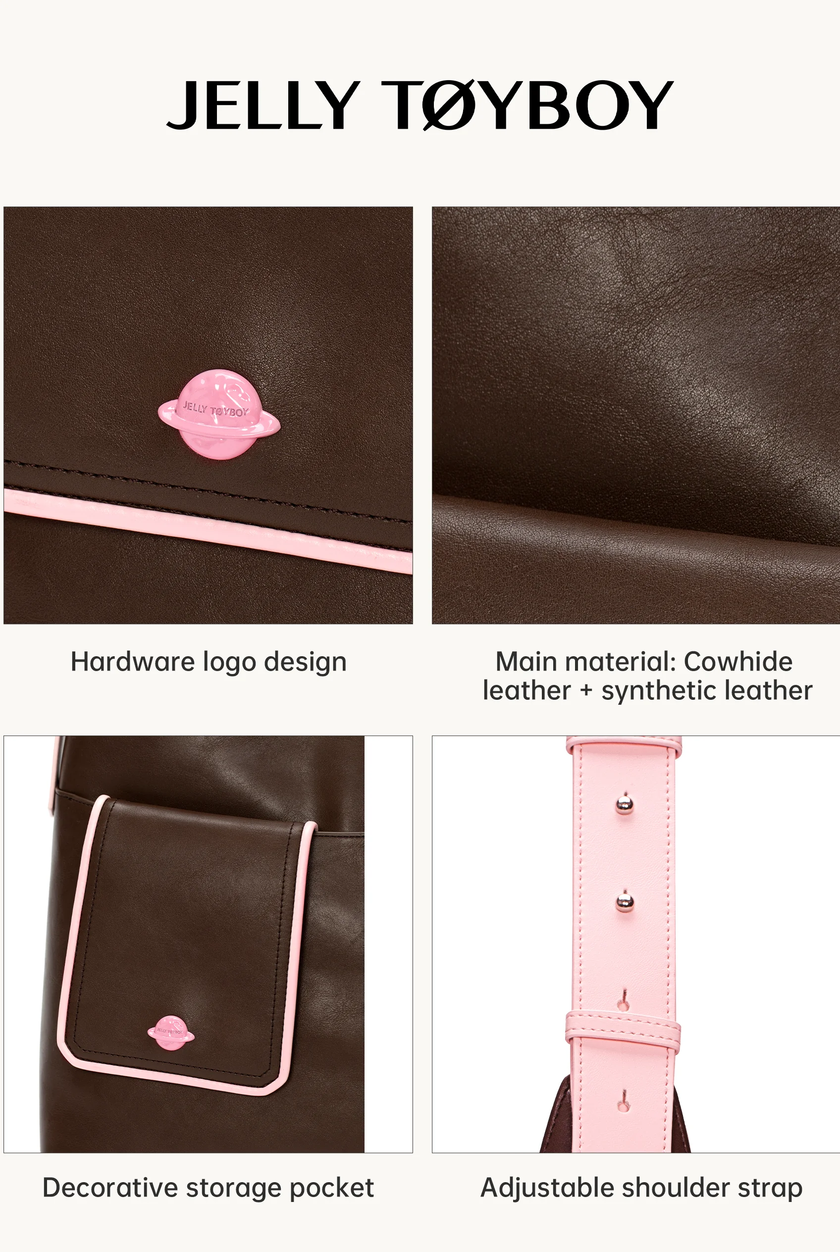Jellytoyboy Women Niche Designer Cow Leather All Season Large Capacity Daily Commute Shoulder Tote Bag | JTB Dual Pocket Hobo Tote