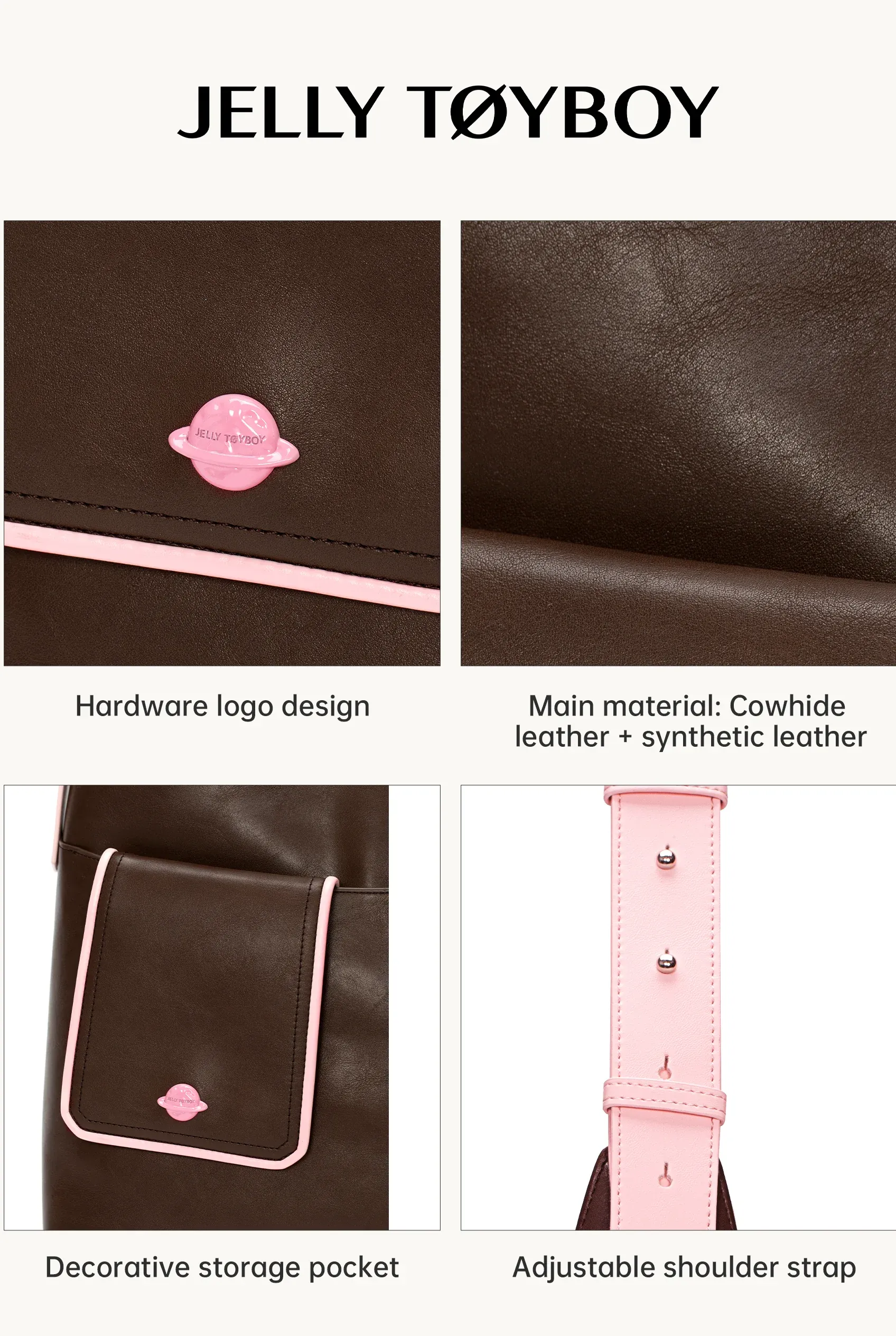Jellytoyboy Women Niche Designer Cow Leather All Season Large Capacity Daily Commute Shoulder Tote Bag | JTB Dual Pocket Hobo Tote