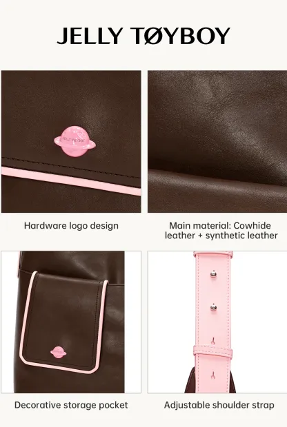Jellytoyboy Women Niche Designer Cow Leather All Season Large Capacity Daily Commute Shoulder Tote Bag | JTB Dual Pocket Hobo Tote