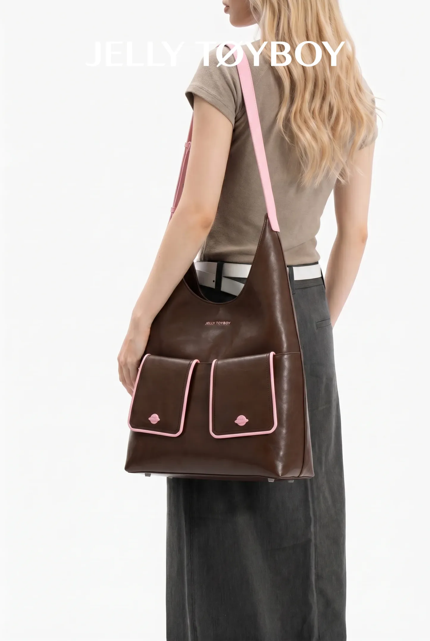 Jellytoyboy Women Niche Designer Cow Leather All Season Large Capacity Daily Commute Shoulder Tote Bag | JTB Dual Pocket Hobo Tote