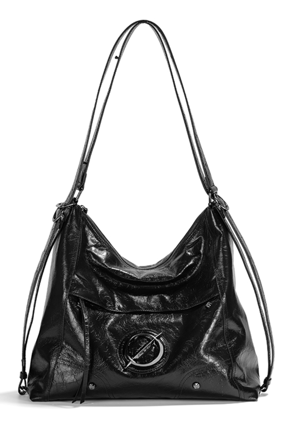 Null Set | Voyager Bag – Abstract Geometry Shoulder Bag in Glossy Blac