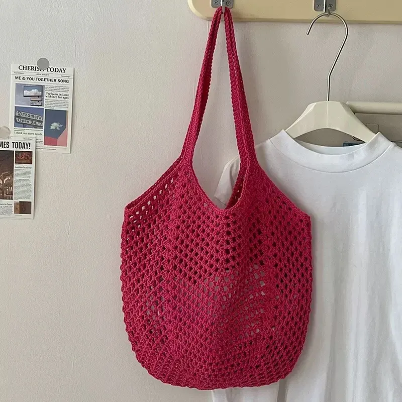 Handmade Embroidered Hollow Out Underarm Shoulder Bag Large Capacity Knitted Woven Bag Beach & Commute Bag for Women