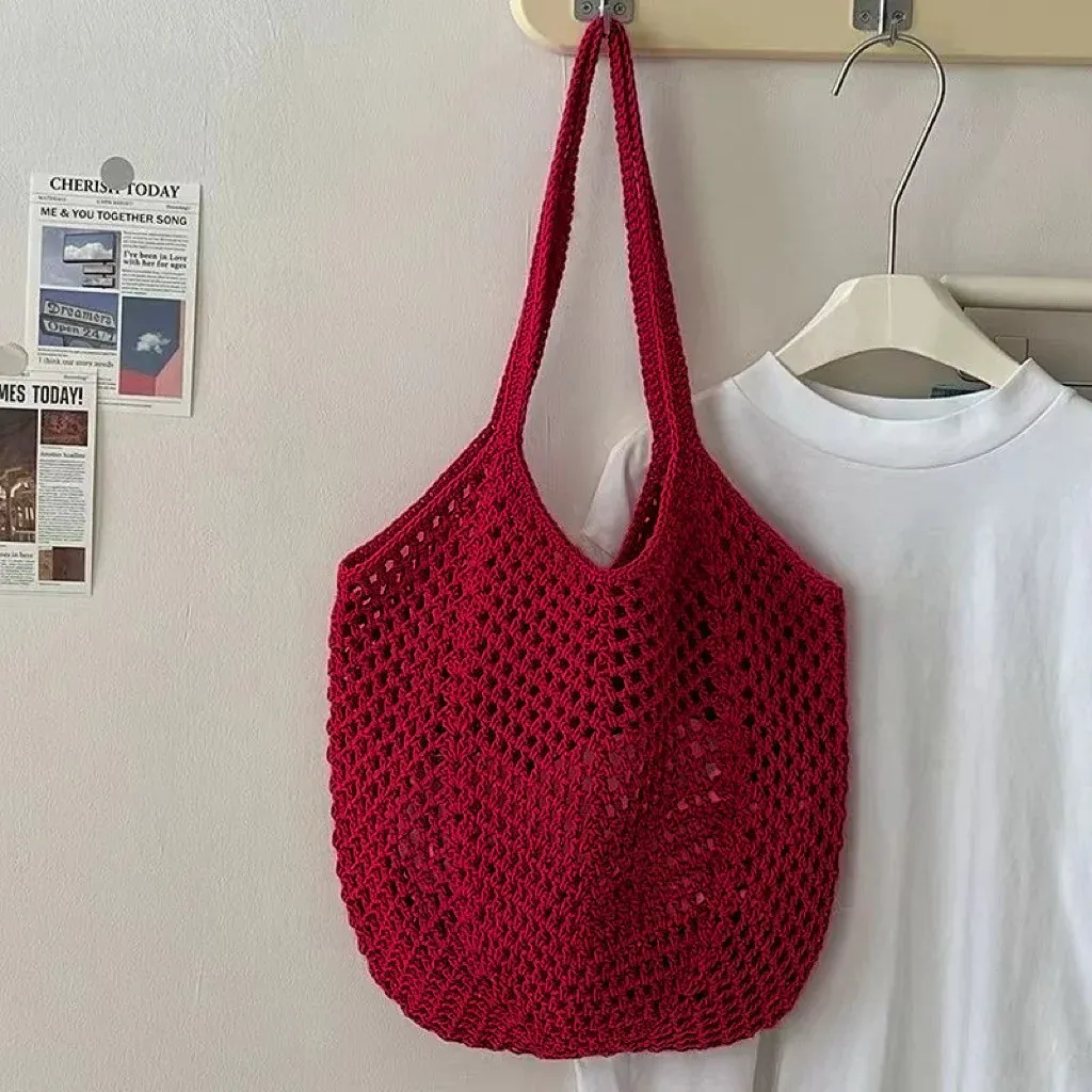 Handmade Embroidered Hollow Out Underarm Shoulder Bag Large Capacity Knitted Woven Bag Beach & Commute Bag for Women