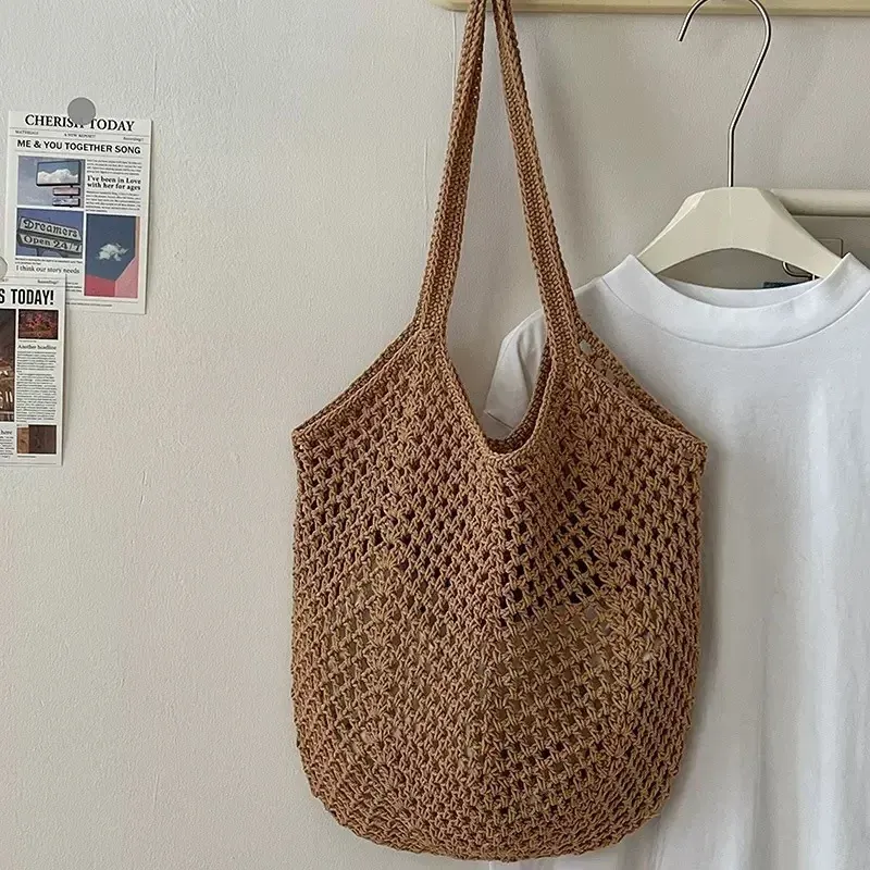 Handmade Embroidered Hollow Out Underarm Shoulder Bag Large Capacity Knitted Woven Bag Beach & Commute Bag for Women