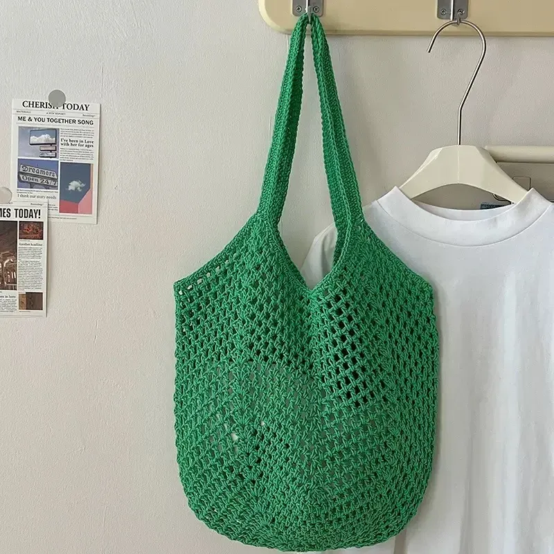 Handmade Embroidered Hollow Out Underarm Shoulder Bag Large Capacity Knitted Woven Bag Beach & Commute Bag for Women