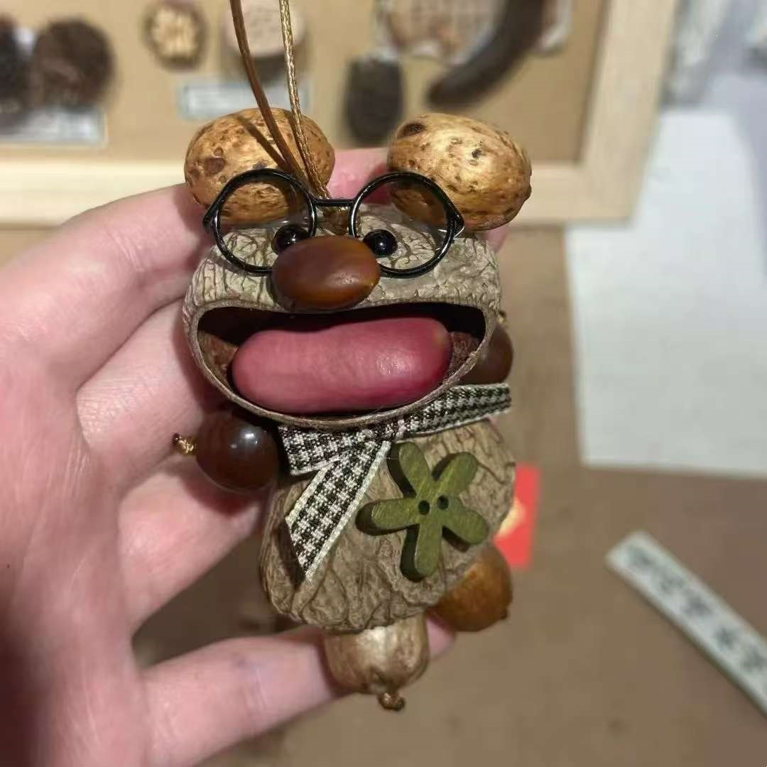 Nutshell Doll Glasses Bear Rattle Fruit Hanging Bell Bodhi Seed String Bag Pendant Sound Therapy Hand Rattle Gift