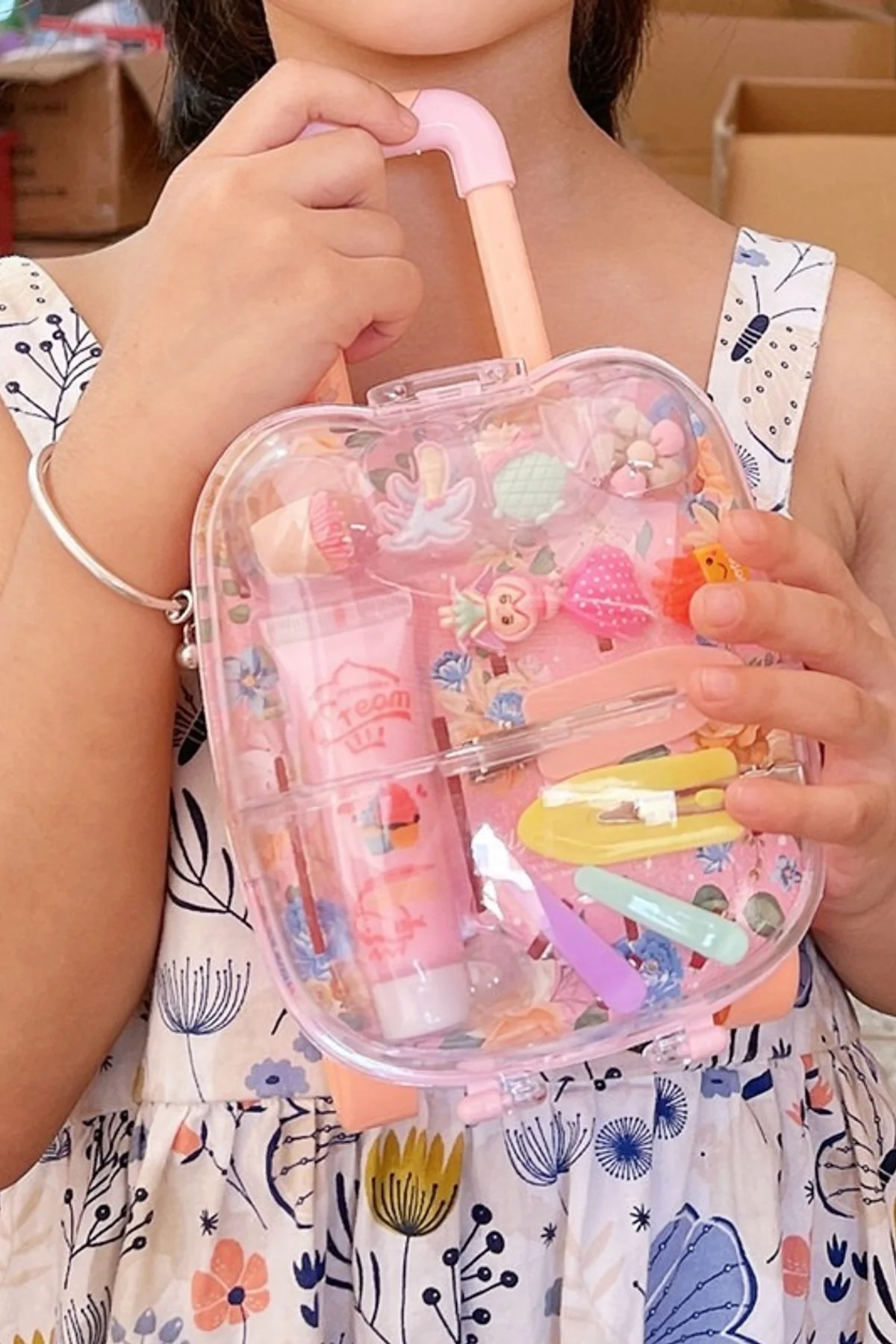 Kids Princess Rolling Suitcase Jewelry Box Pretend Play Hair Accessory Toy