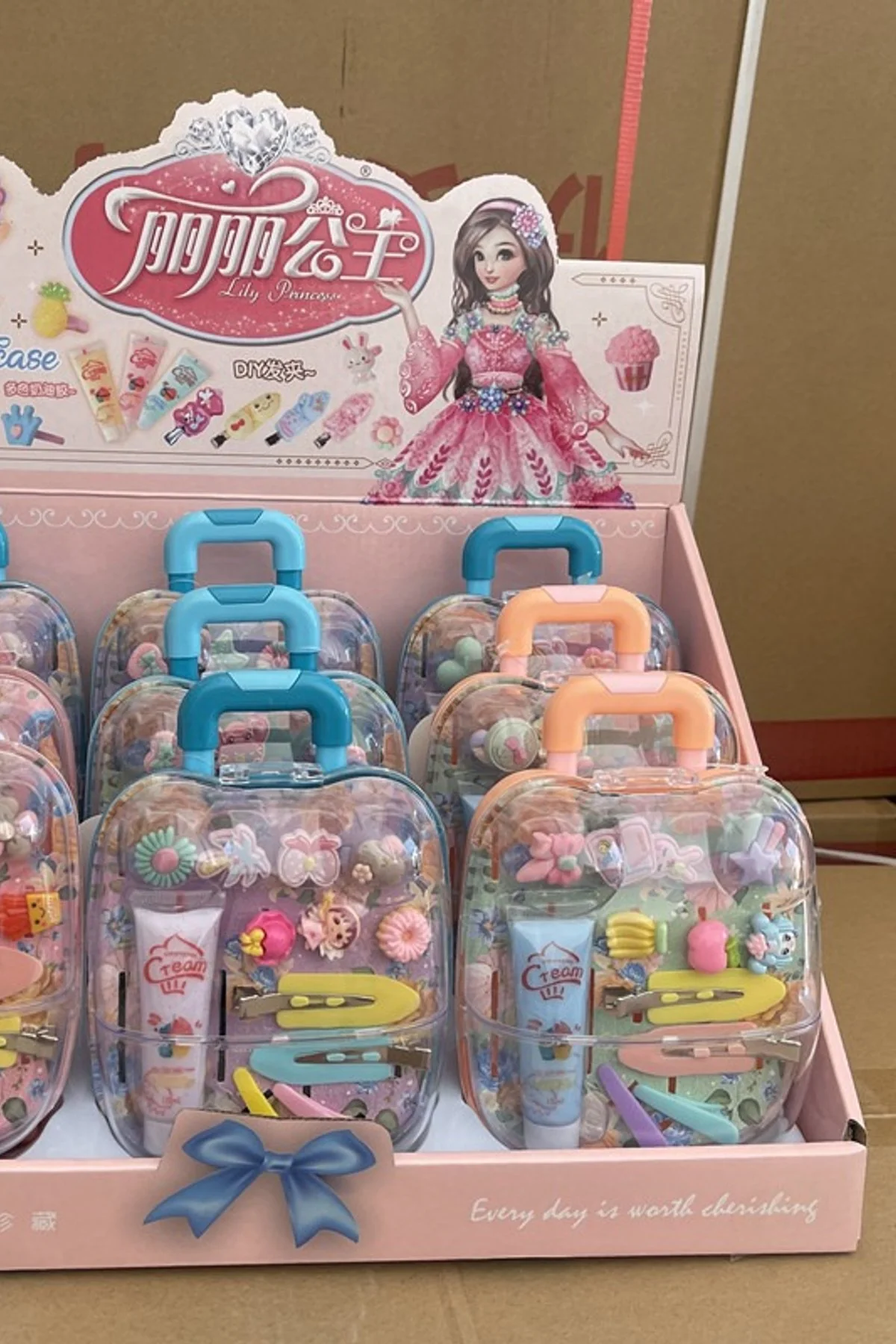 Kids Princess Rolling Suitcase Jewelry Box Pretend Play Hair Accessory Toy