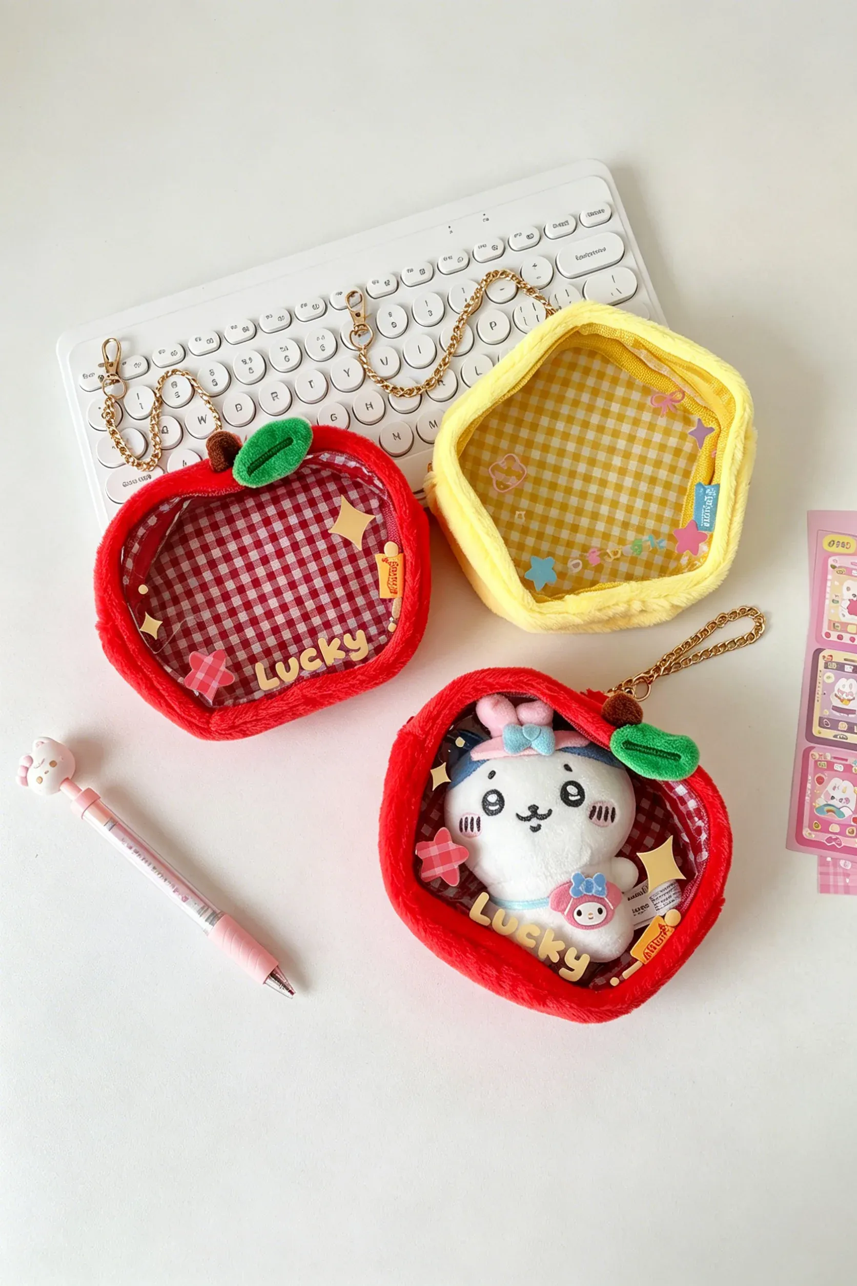 Korean Ins Style Plush Ita Bag Mini Doll Bag Cute Small Pouch for Doll Storage & Hanging Apple Shaped Bag for Students
