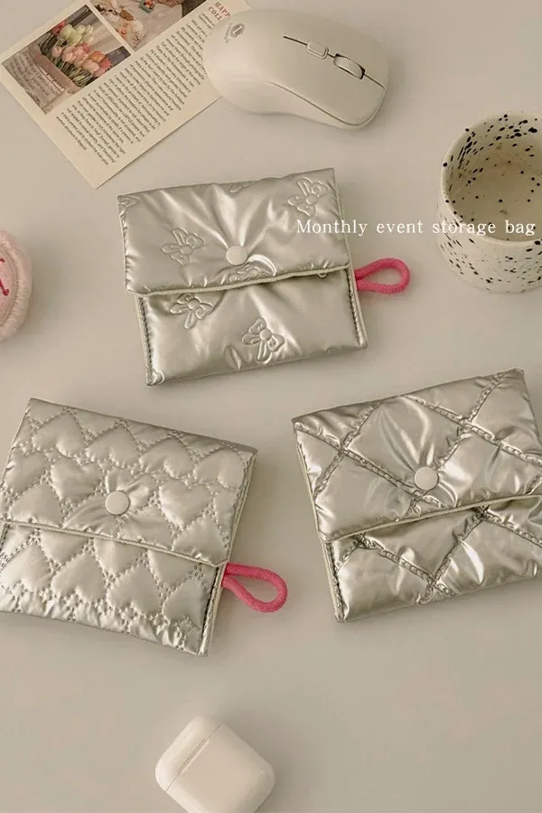 Ins Style Niche Cosmetic Bag Mini Portable Storage Pouch Cute Handheld Coin & Sanitary Napkin Bag for Women