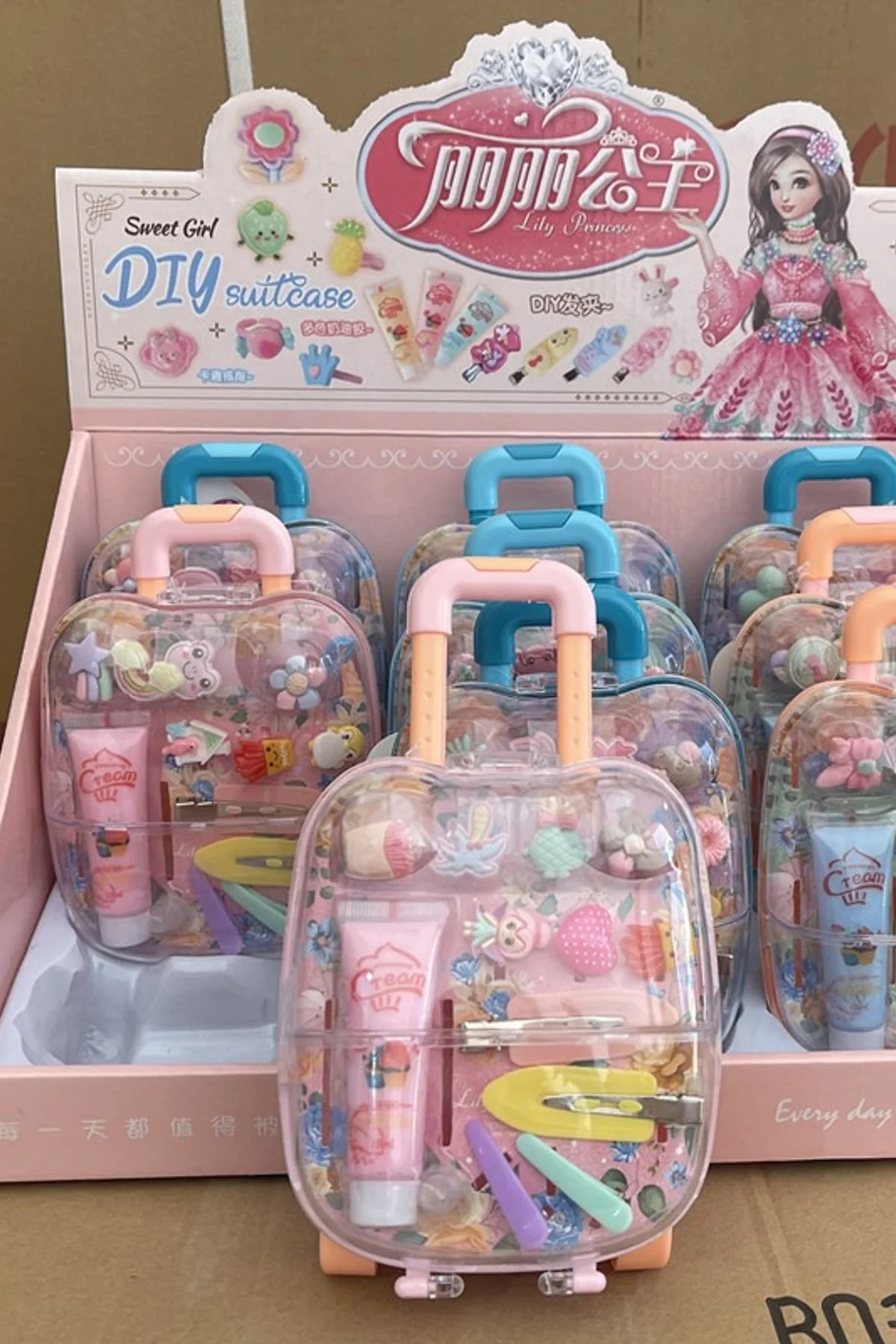 Kids Princess Rolling Suitcase Jewelry Box Pretend Play Hair Accessory Toy