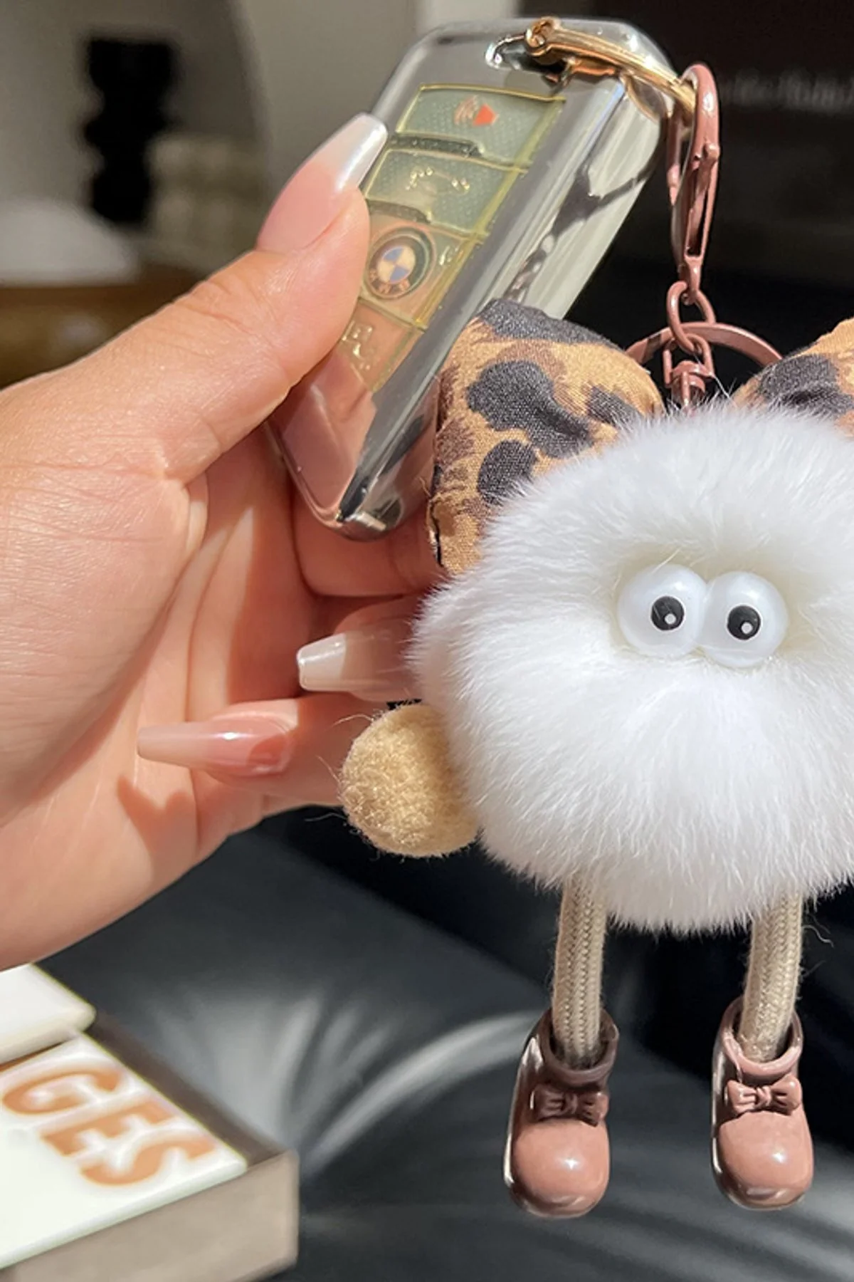 Cute Faux Rex Rabbit Fur Black Ball Bag Charm Pendant