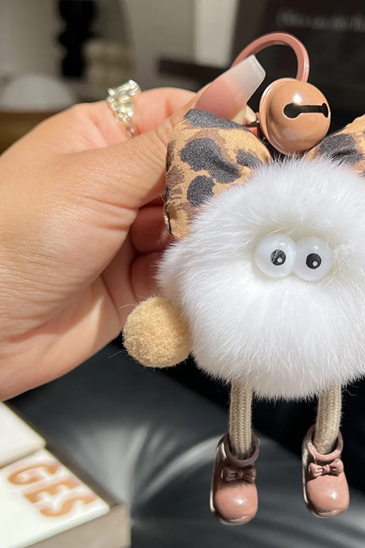 Cute Faux Rex Rabbit Fur Black Ball Bag Charm Pendant