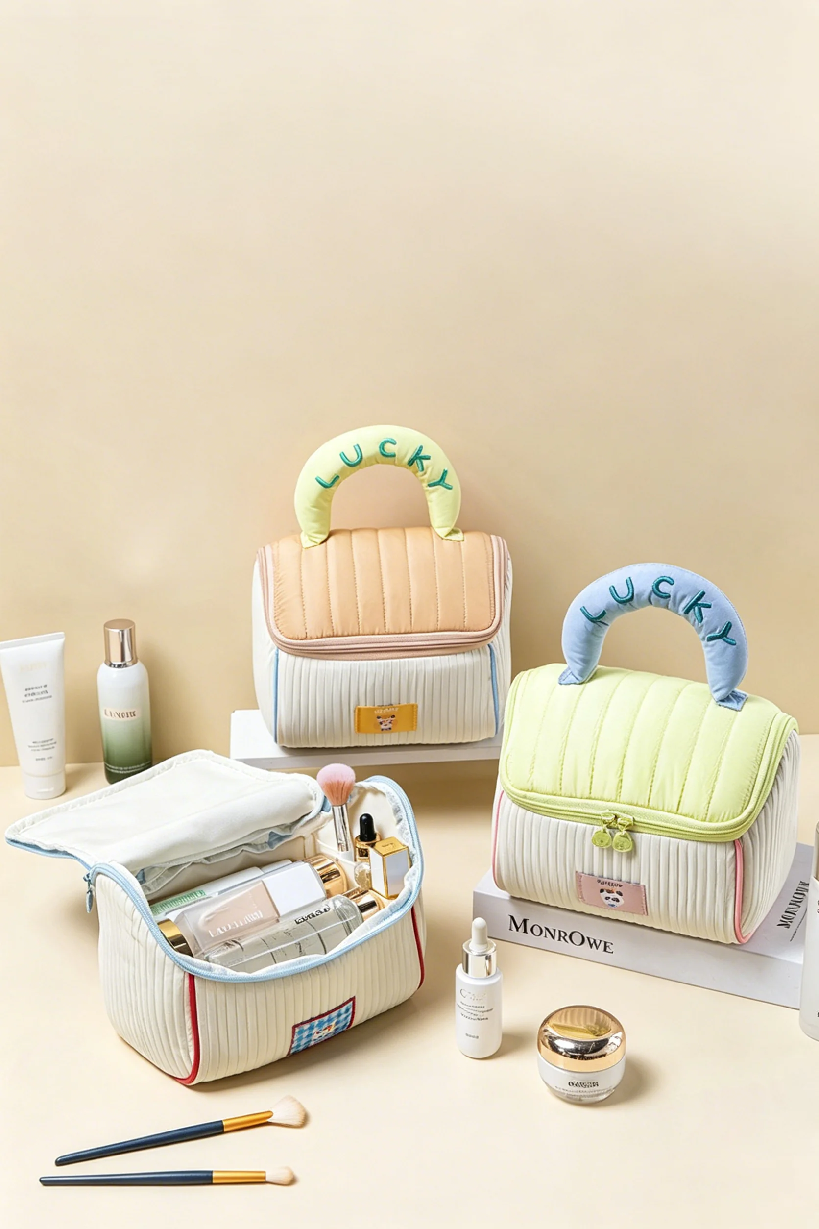 Cartoon House Cosmetic Bag Portable Soft Storage Pouch Large Capacity Cute Handheld Toiletry Bag for Travel