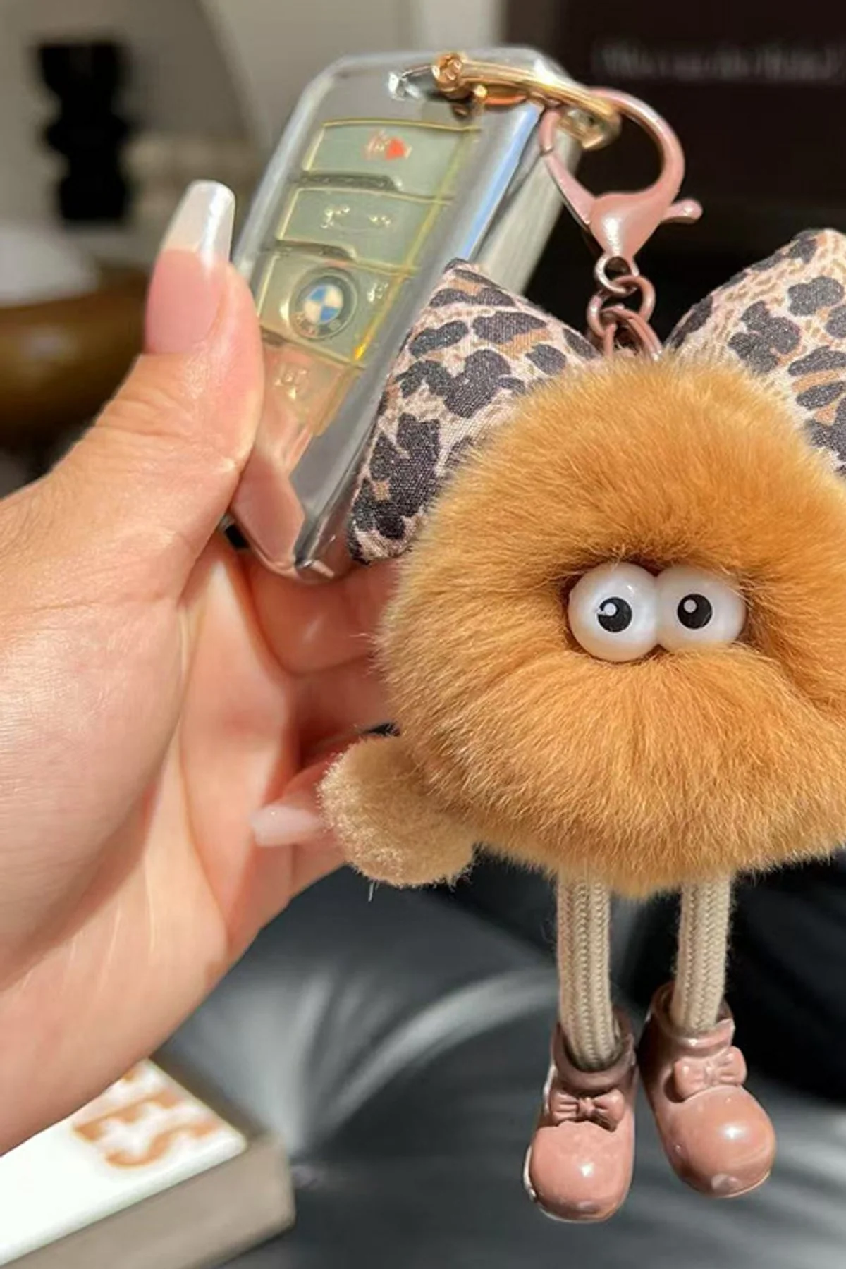 Cute Faux Rex Rabbit Fur Black Ball Bag Charm Pendant