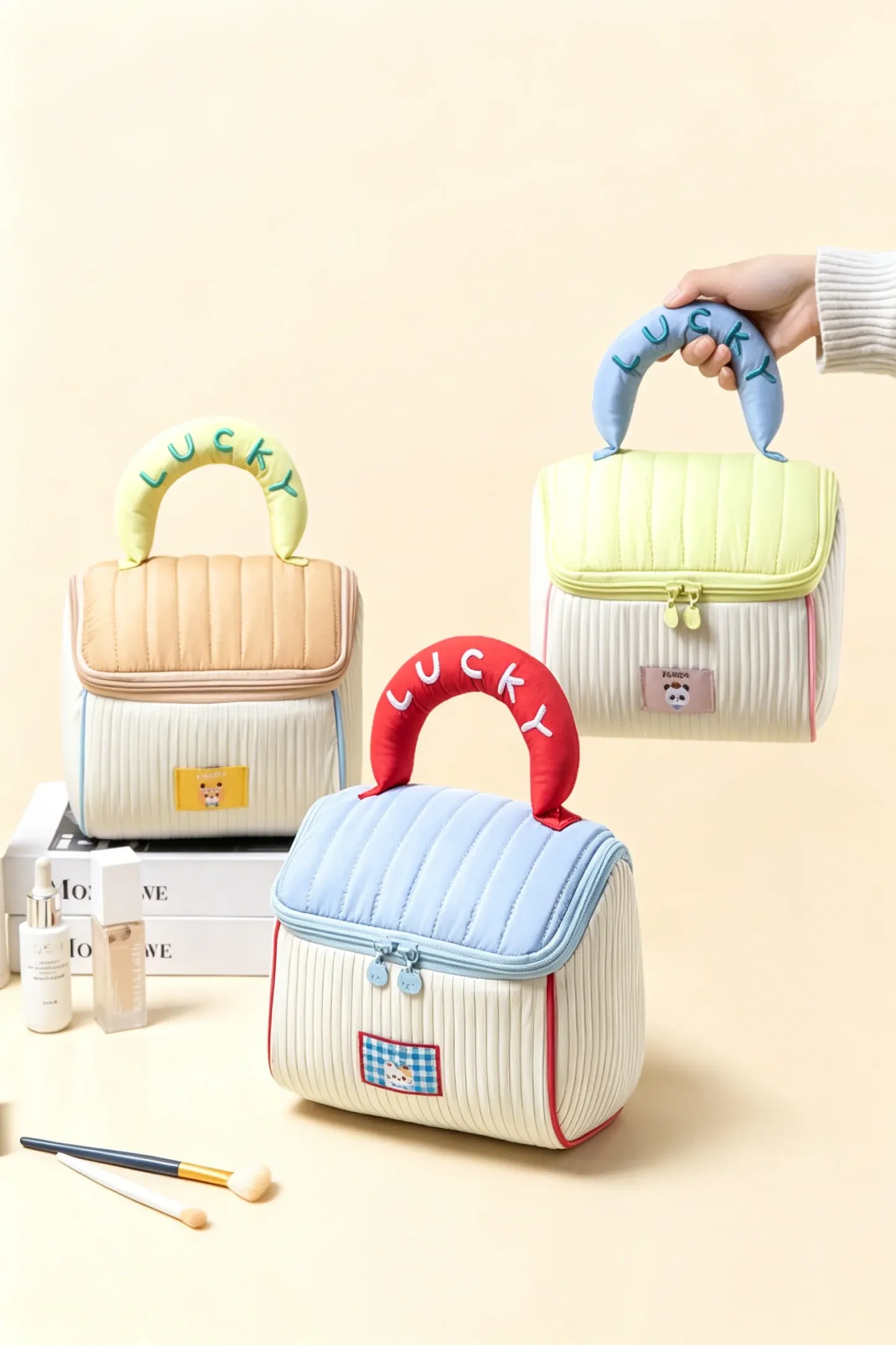 Cartoon House Cosmetic Bag Portable Soft Storage Pouch Large Capacity Cute Handheld Toiletry Bag for Travel