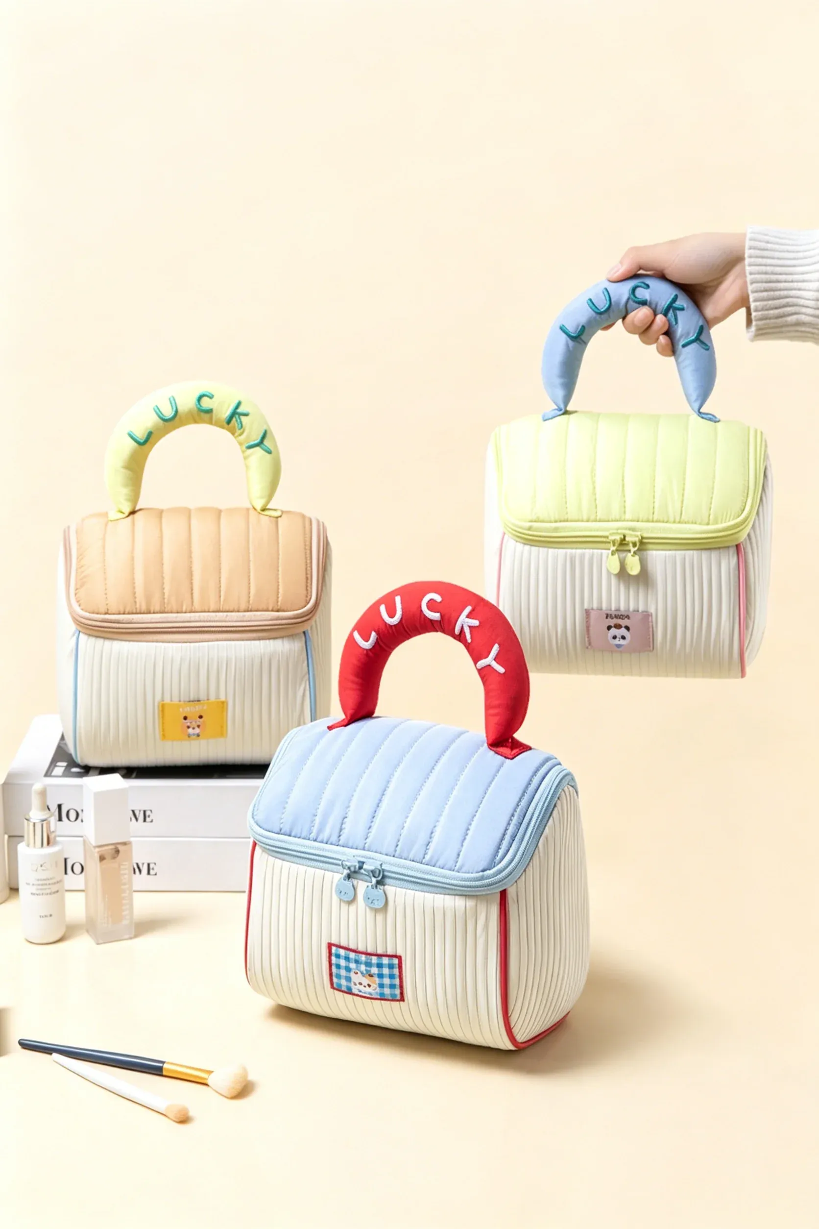 Cartoon House Cosmetic Bag Portable Soft Storage Pouch Large Capacity Cute Handheld Toiletry Bag for Travel