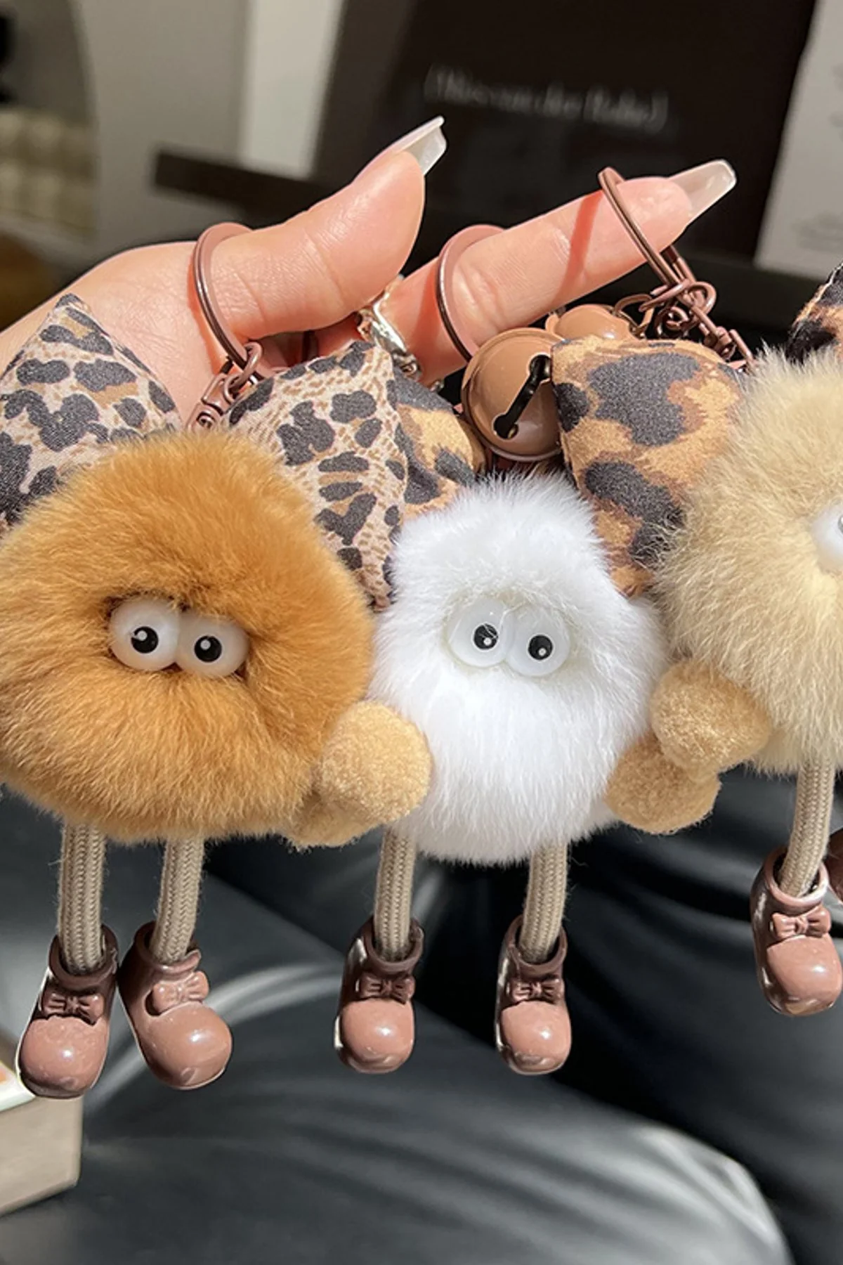 Cute Faux Rex Rabbit Fur Black Ball Bag Charm Pendant