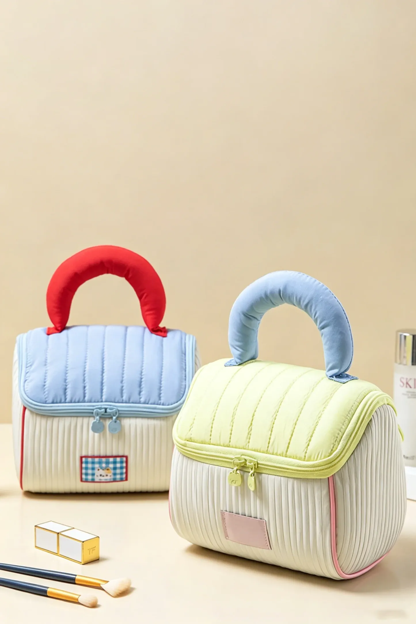 Cartoon House Cosmetic Bag Portable Soft Storage Pouch Large Capacity Cute Handheld Toiletry Bag for Travel
