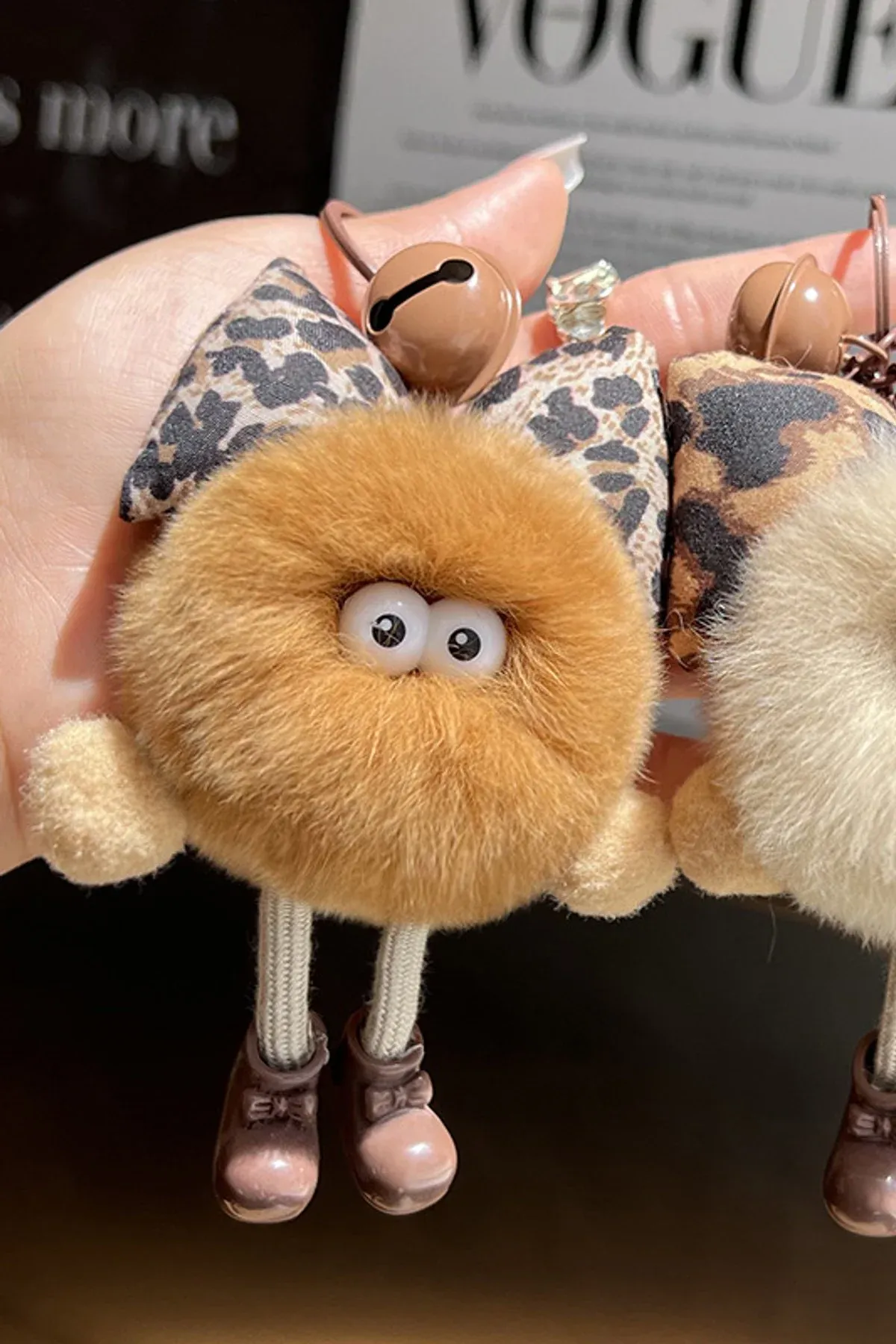 Cute Faux Rex Rabbit Fur Black Ball Bag Charm Pendant