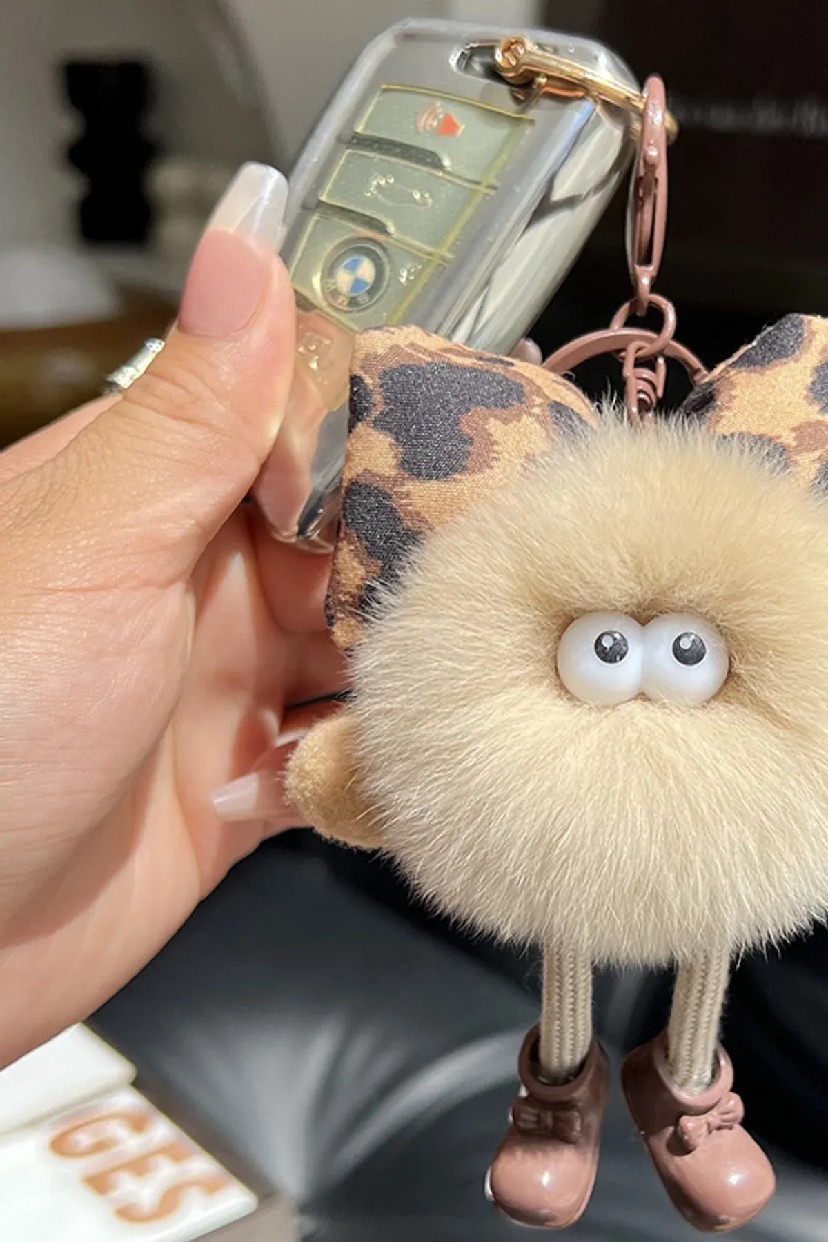 Cute Faux Rex Rabbit Fur Black Ball Bag Charm Pendant